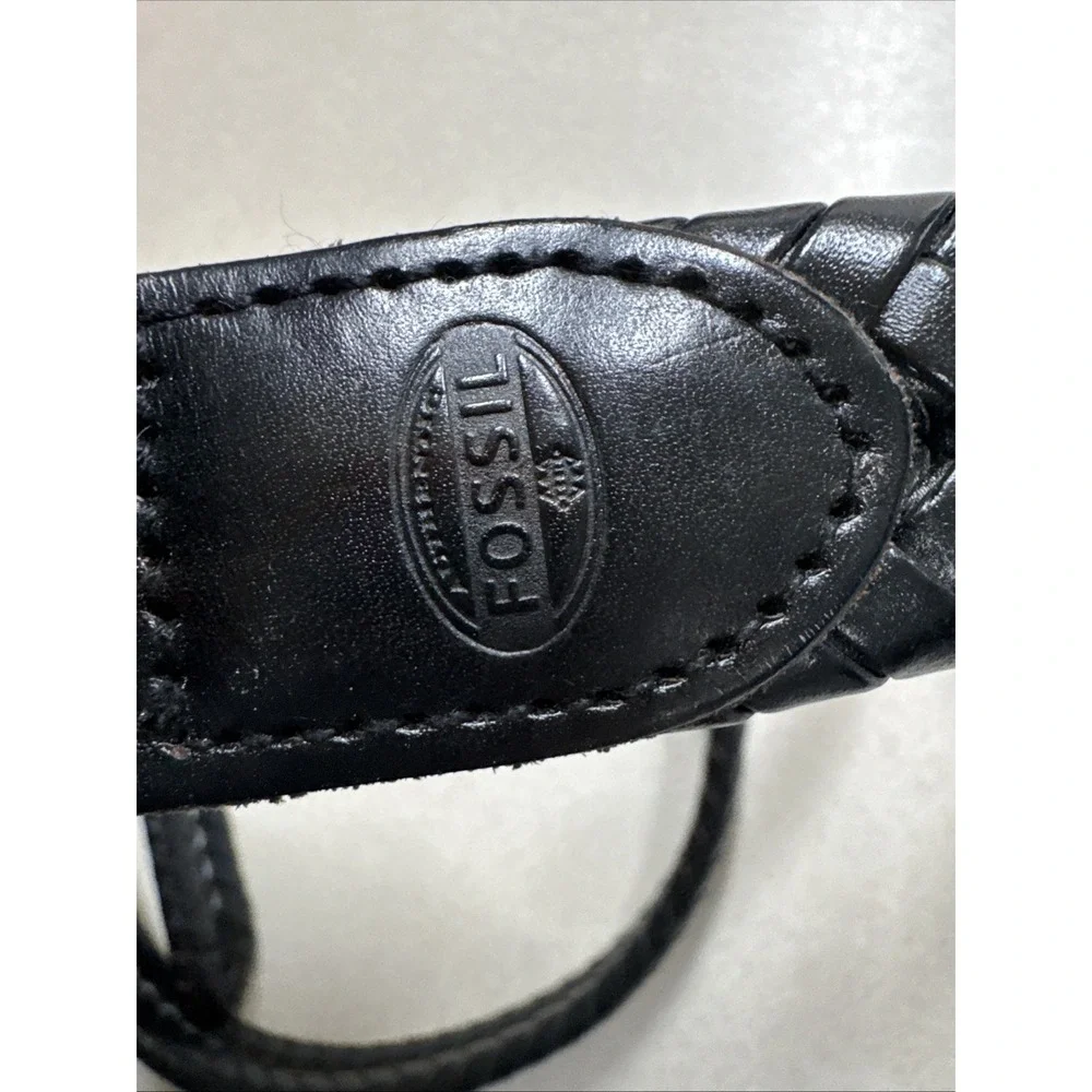 Fossil Vintage Black Leather Braided Woven Belt Size 40